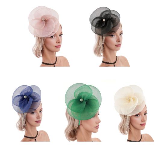 Women Fascinators Hat Headband Base Design Stable Non-Slip Lightweight Mesh Flower Shape Headgear Tea Party Hat Accessories