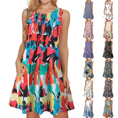 Womens Summer Dresses Loose U Neck Sleeveless Sundresses Dress With Pockets