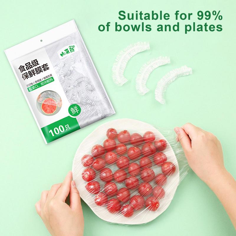 100pcs Elastic Food Lids Disposable Plastic Wrap Covers For Bowls Cups Kitchen Fresh Keeping Saver Bag