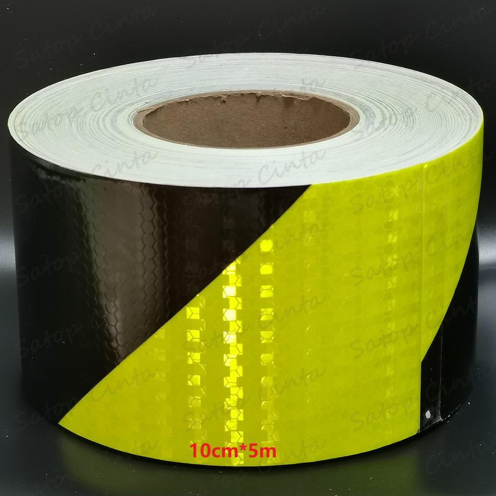 5cm/10cm/20cm*5M Twill Reflective Car Sticker Fluorescent Yellow-Black Waterproof Tape Reflector Hazard Warning Safety Sheeting