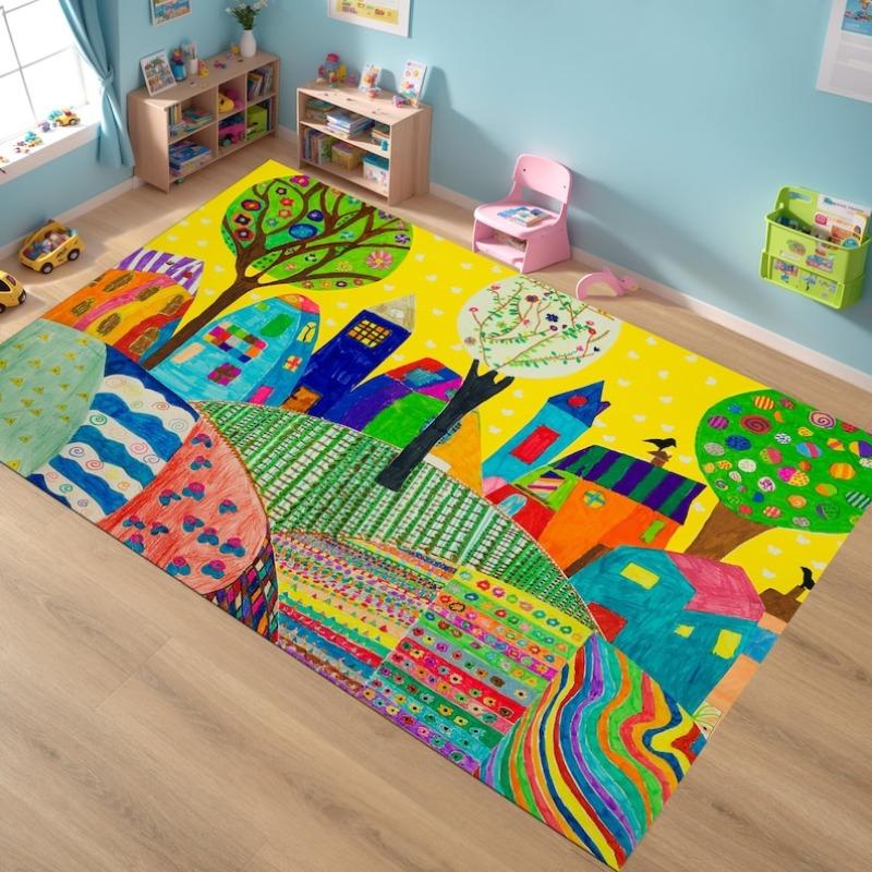 Modern abstract irregular colored area carpet multi-color shaped printed anti slip floor carpet suitable for home decoration