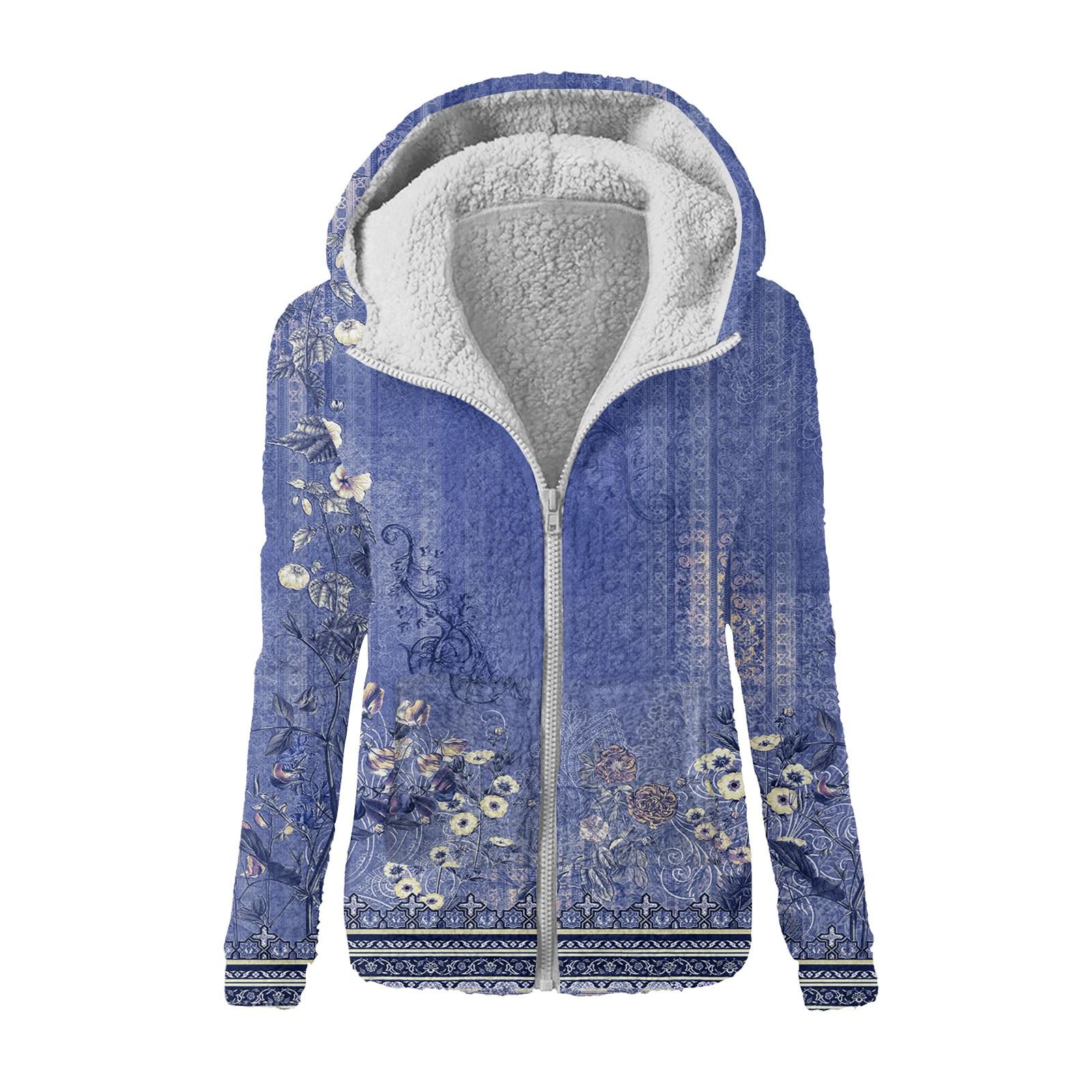 

Женская модная ретро-куртка с цветочным принтом и капюшоном из плюша на молнии L