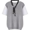 Baitu Women's Faux Two-Piece Short Sleeve Knit Top