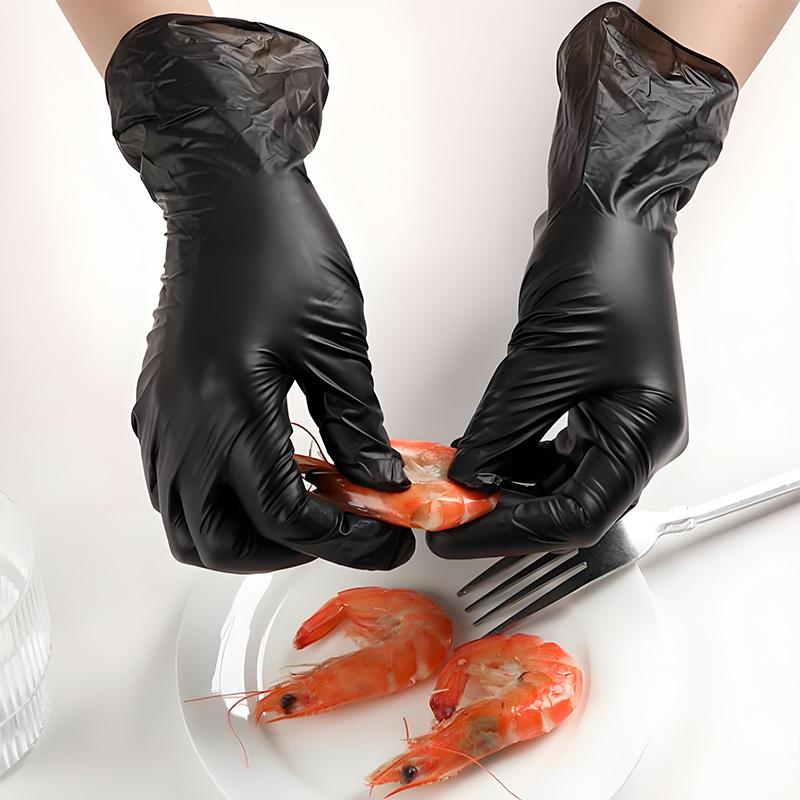 100PCS,Disposable Nitrile Black Gloves - Tear-Resistant, Durable, Ideal for Cooking, Food Handling & Dough Kneading