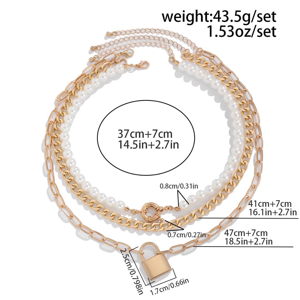 Simple Style Imitation Pearl Ot Buckle Necklace Women, Fashionable Metal Lock-Shaped Pendant Stacked Collarbone Chain