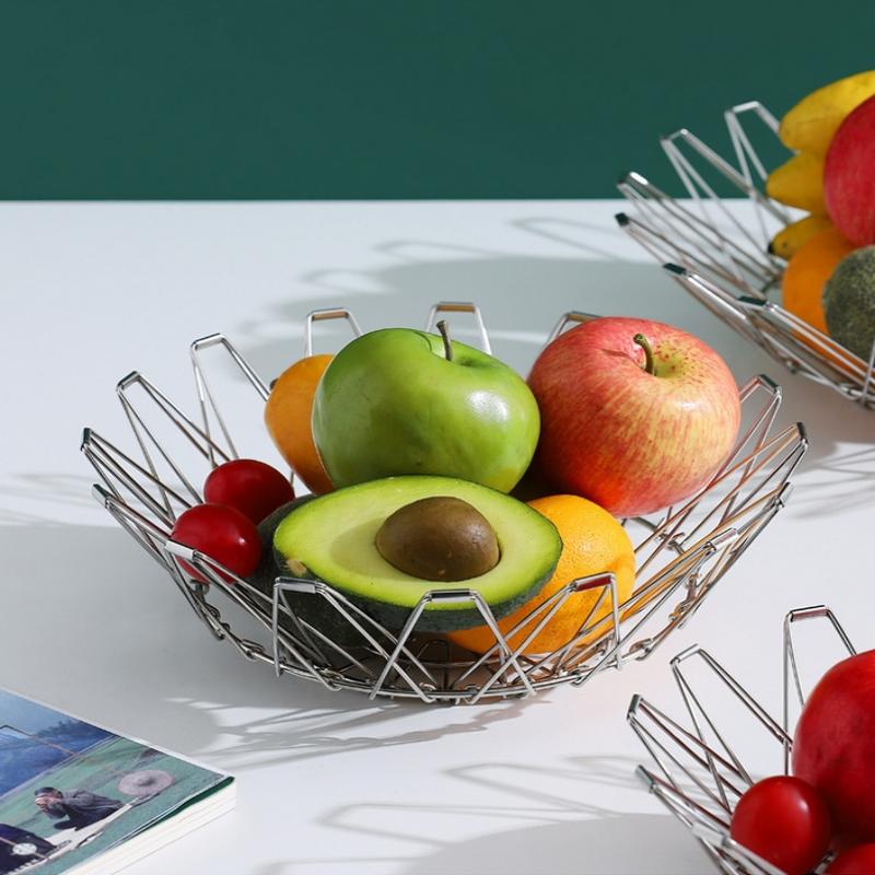 Foldable Fruit Bowl Large Capacity Foldable Creative Fruit Basket Scalable Iron Wire Basket Desktop Storage Hollow Basket