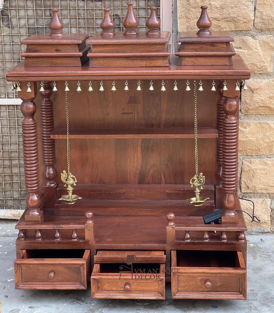 Wood Wall Mandir Temple | Home Decor Religion Temple Idol-Wood Mandir with Bells and Storage  Traditional Home Temple Design for Prayer