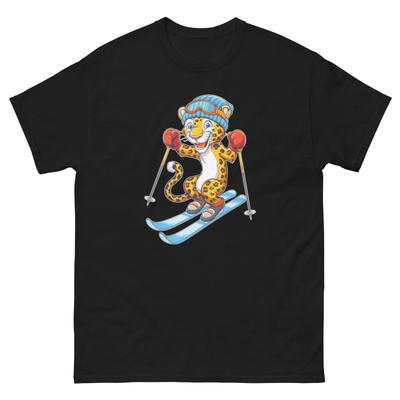 Leopard Skifahren Skifahrer Spaß Cartoon Skihemd T-Shirt