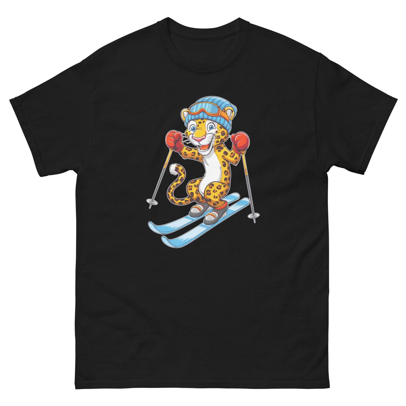 Leopard Skiing Skier Fun Cartoon Ski Shirt T-Shirt XXXL