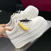 Leder Plateauschuhe Weiß Damen 2025 Herbst Neu Runde Spitze Vielseitig Schnürung Höherwachsende Damenschuhe Freizeit Sport Board Schuhe