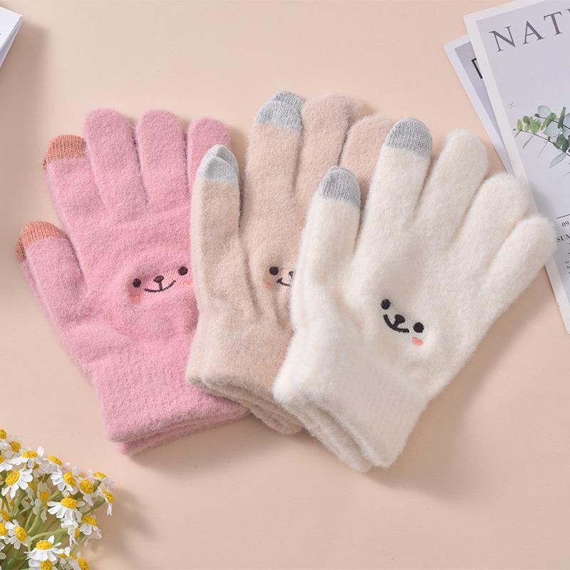 Cartoon smiley face gloves girl sweet and cute winter cold-proof velvet thickened student gloves gloves