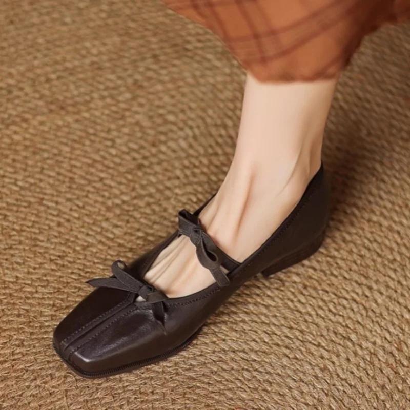 Fashion Mary Jane New Women Shoes Ballet Bow Square Toe Mid Heels Nude Shoes Fashion Casual Elegant Shallow Pumps
