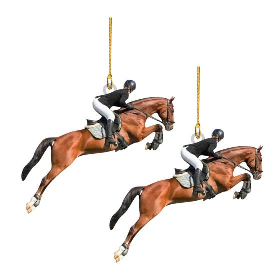 Yousheng 2Pcs Christmas Ornament Acrylic Riding Design Christmas Tree Pendant Holiday Home Decor Car Interior Decoration