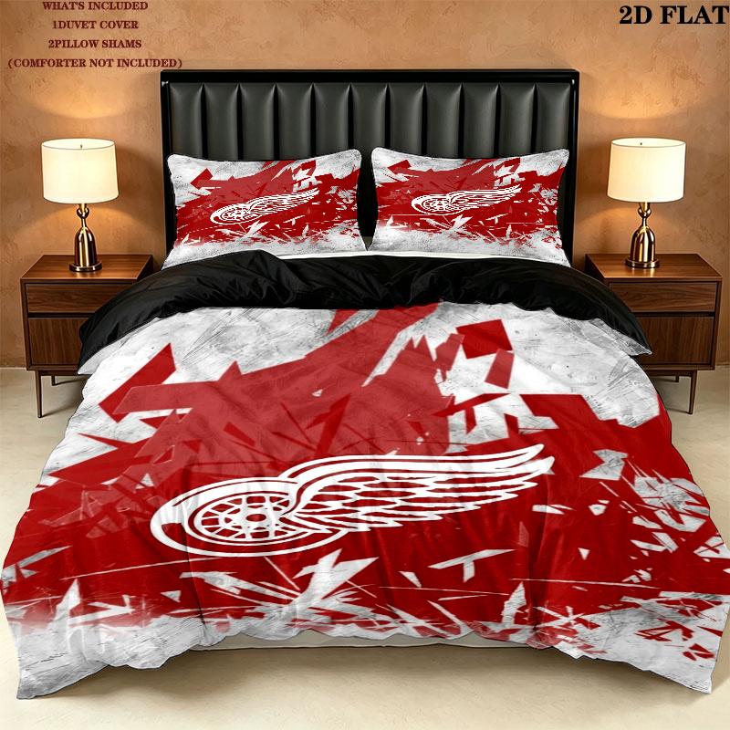 Detroit Wings Pattern Bedding uilt Set uilt Cover Pillowcase Home Decoration Birthday Gift (1 * duvet cover + 2 * pillowcase without core)