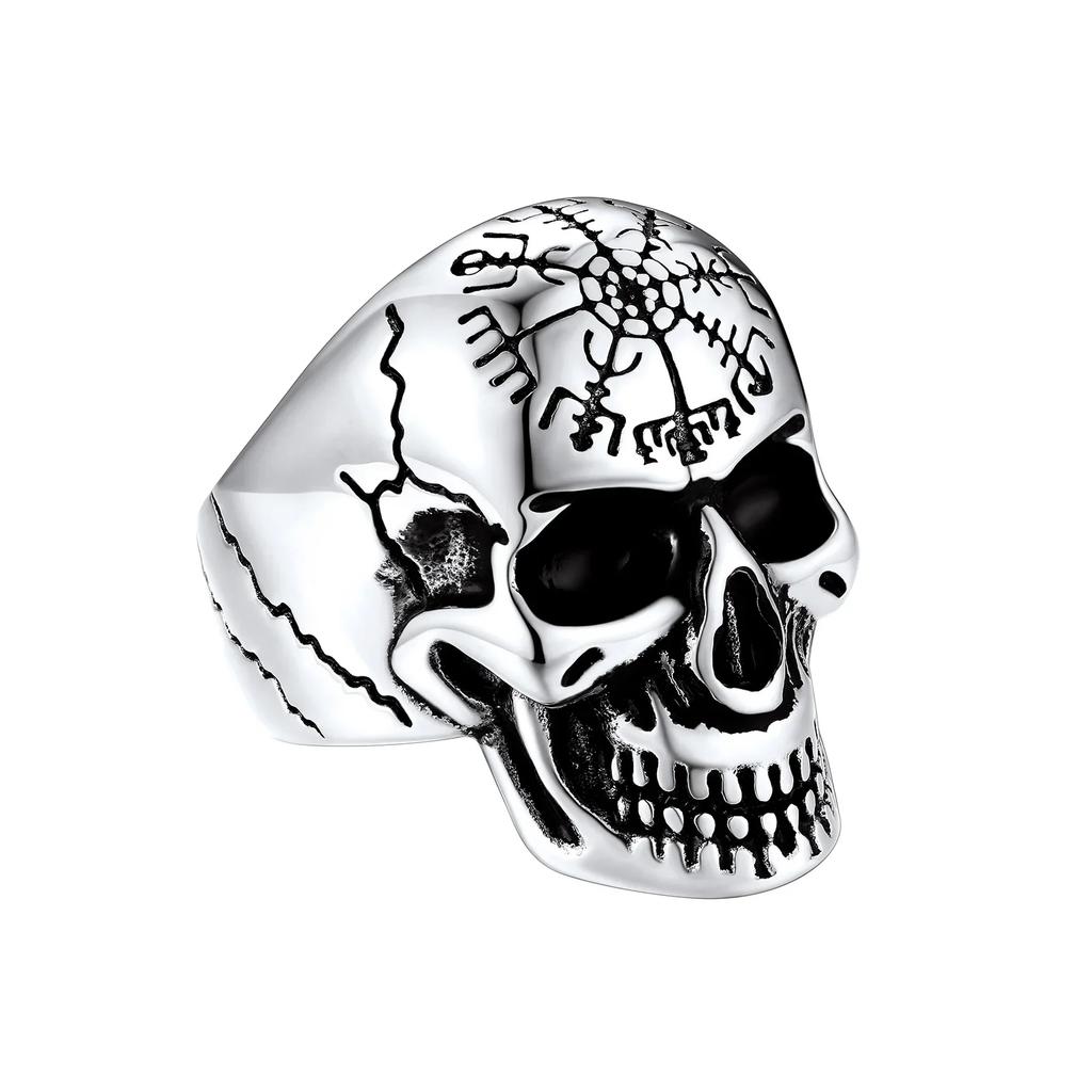 U7 Stainless Steel Big Skull Rings for Man Woman Size 7-14 Cross 3D Skeleton Cuban Chain Celtic Knot Pattern Gothic Punk Jewelry