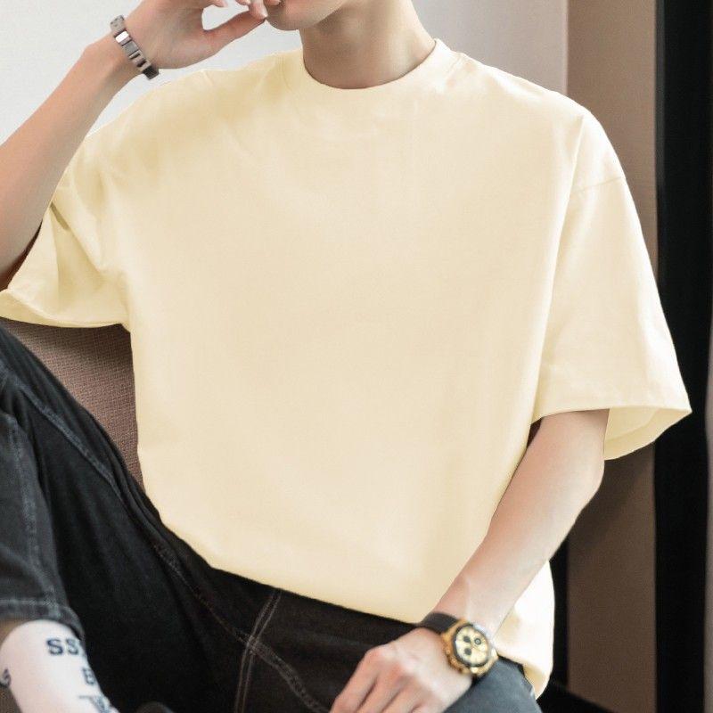 American Heavy Short-sleeved T-shirt Men's Round Neck Summer Solid Color Trendy Loose Half-sleeved Base Shirt