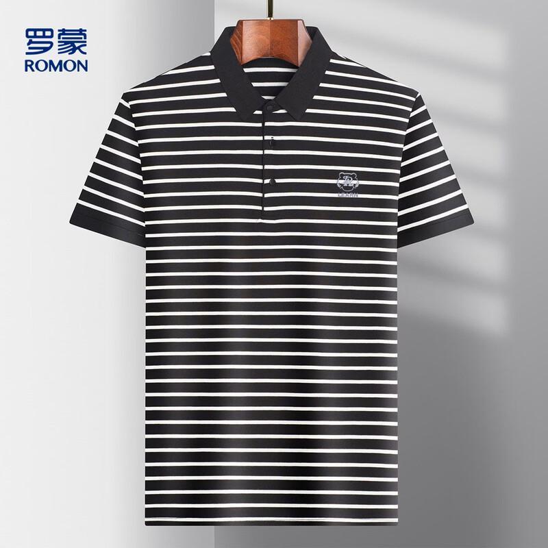 Romon Men's Classic Striped Polo T-Shirt