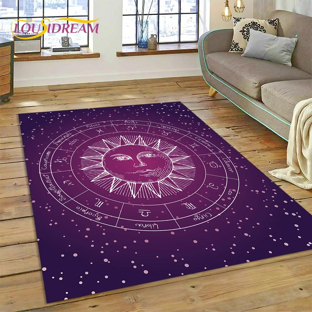 3D Mysterious Tarot Sun Moon Mandala Magic Cartoon Rug Carpet for Living Room Bedroom Home Decor,Non-slip Decoration for Doormat