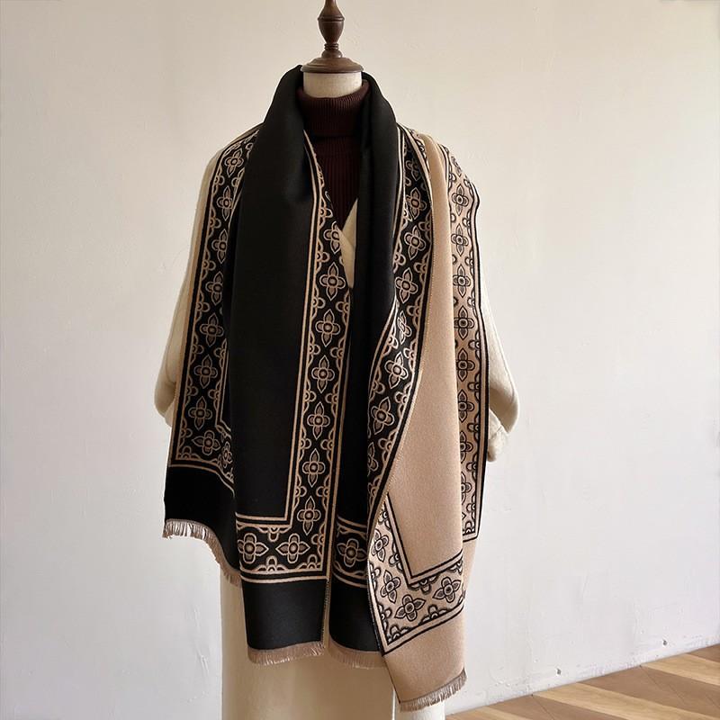 Autumn And Winter Imitation Cashmere Scarf Women'S Color Matching Ethnic Style Dual-Purpose Air Conditioner Shawl Student Scarf Decoration Outside