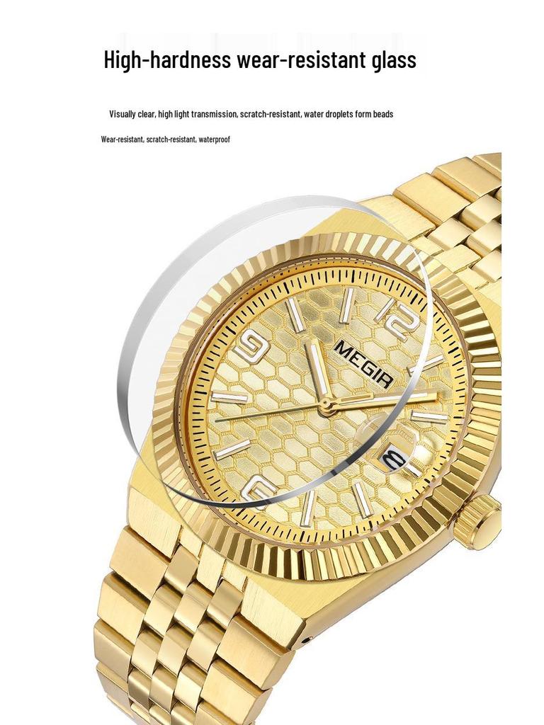 MEGIR Lucifiel Men's Luminous Waterproof Steel Band Quartz Calendar Watch