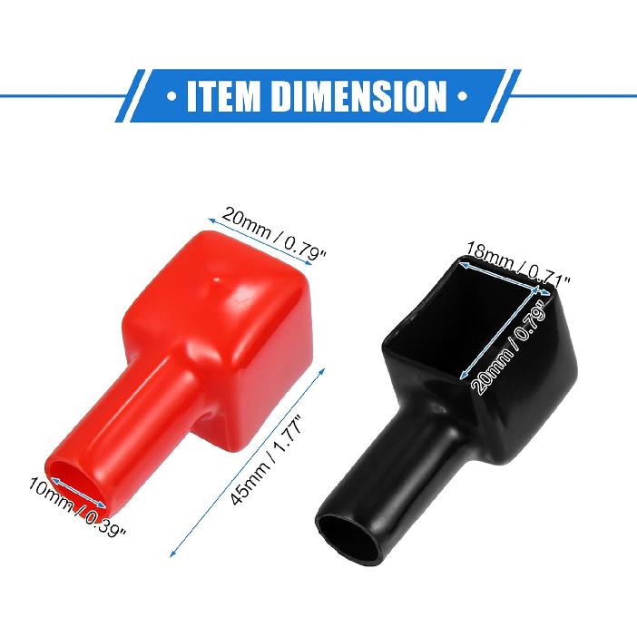 1 Pair Battery Terminal Insulation Covers, 10mm 0.39" Car Battery Post Cap Universal for Motorcycle Truck Marine Durable PVC Red Black