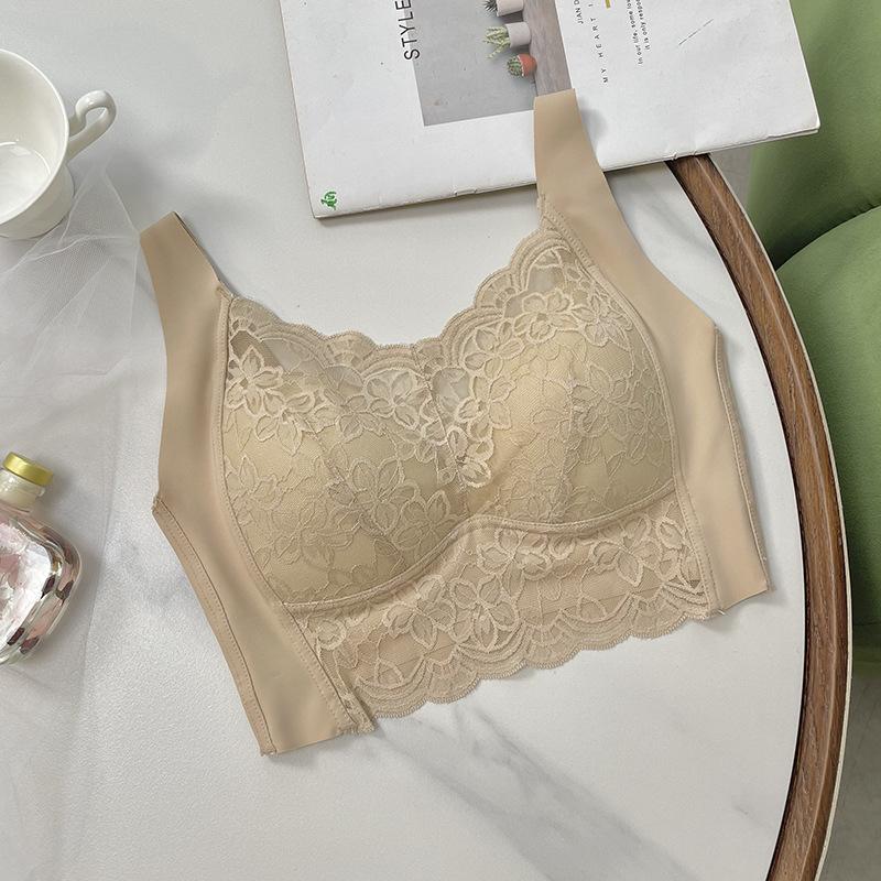 Sexy Spitze nahtloser Westen-BH integrierter fester Latex-Cup schöner Rücken geraffte Seite leicht verstellbare Unterwäsche