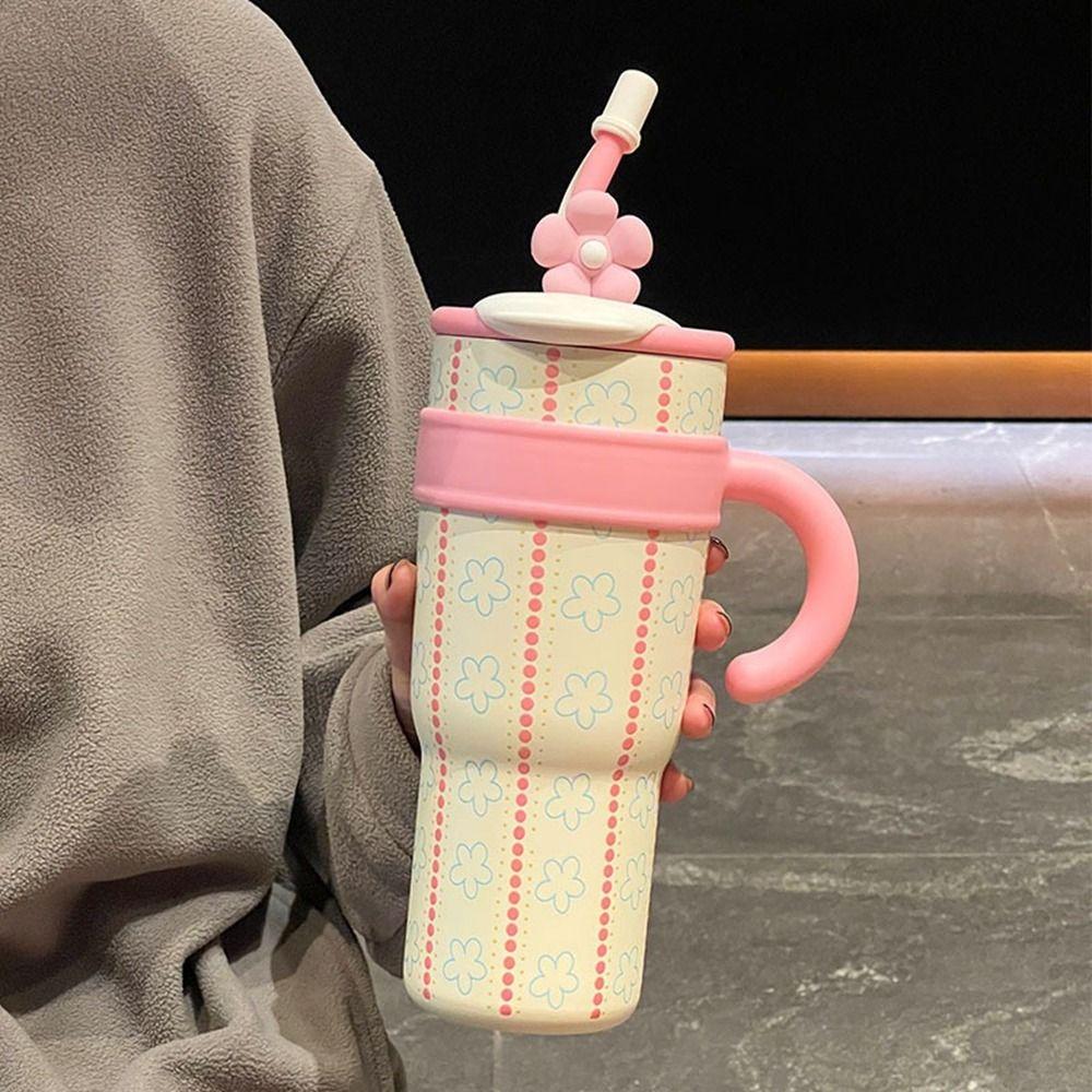 1200ml Thermos Water Bottle Stainless Steel Drinking Straw Cup Kawaii Thermos Cup  Travel