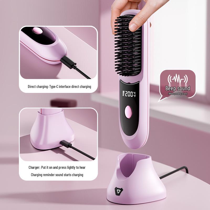 Portable Ceramic Electric Comb: Negative Ion Hair Straightener for Safe, Fluffy Styling