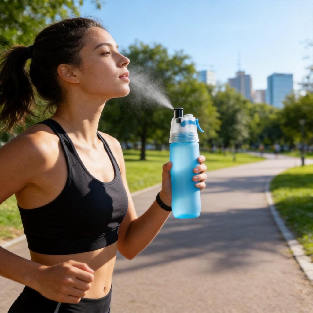 Portable Matte Spray Cooling Water Bottle With Leakproof Seal For Fitness And Sports Enthusiasts