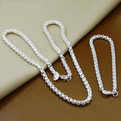 925 Silver Jewelry Set 5mm Box Chain Necklace Bracelets for Women Men Christmas Jewelry