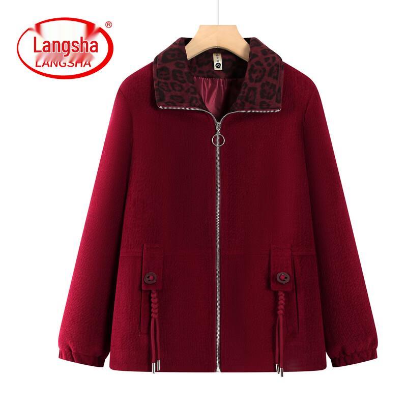 

LangSha Women s Leopard Print Lapel Zipper Jacket 5XL