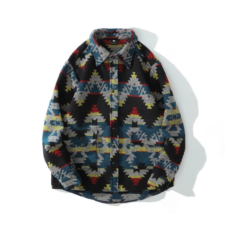 Winter Japanese Vintage Ethnic Style Thick Wool Blend Work Shirt Men Women Loose Fit Top Jacket