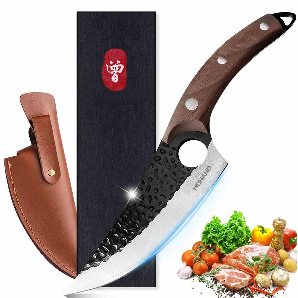 KEPEAK Multifunctional Viking Knife With Sheath Hand Forged Boning Knife With Gift Box Japanese Cooking Meat Cleaver Chef Knife