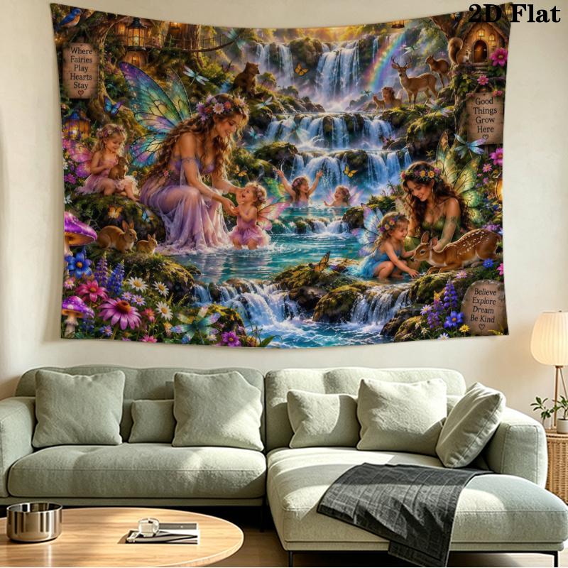 Fairyland Wonderland Wall Tapestry Aesthetic Wall Hanging Printed Fabric Blanket Decorative Tapestries for Bedroom Living Room Home Decor