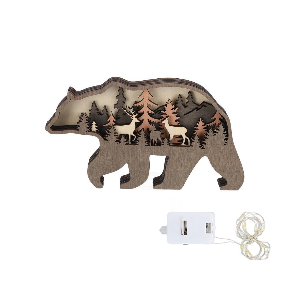 with Light Forest Animal Wood Crafts 3D Luminous Wooden Animal Ornament Wood Animal Craft Home