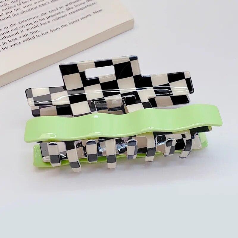 

Корейская ацетатная шахматная доска для волос, винтажная красочная заколка для волос, заколка для волос, головные уборы для женщин и девочек, зажим в виде акулы, аксессуары для волос