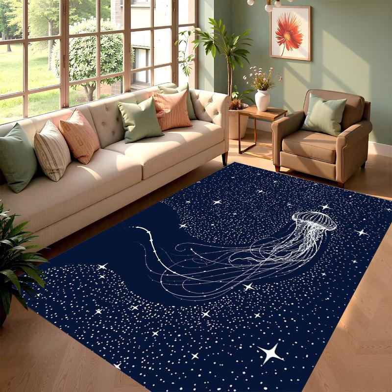 

Modern Starry Sky Marine Life Area Rug Whale Jellyfish Print Non Slip Carpet for Living Room Bedroom Home Decor 40X60CM