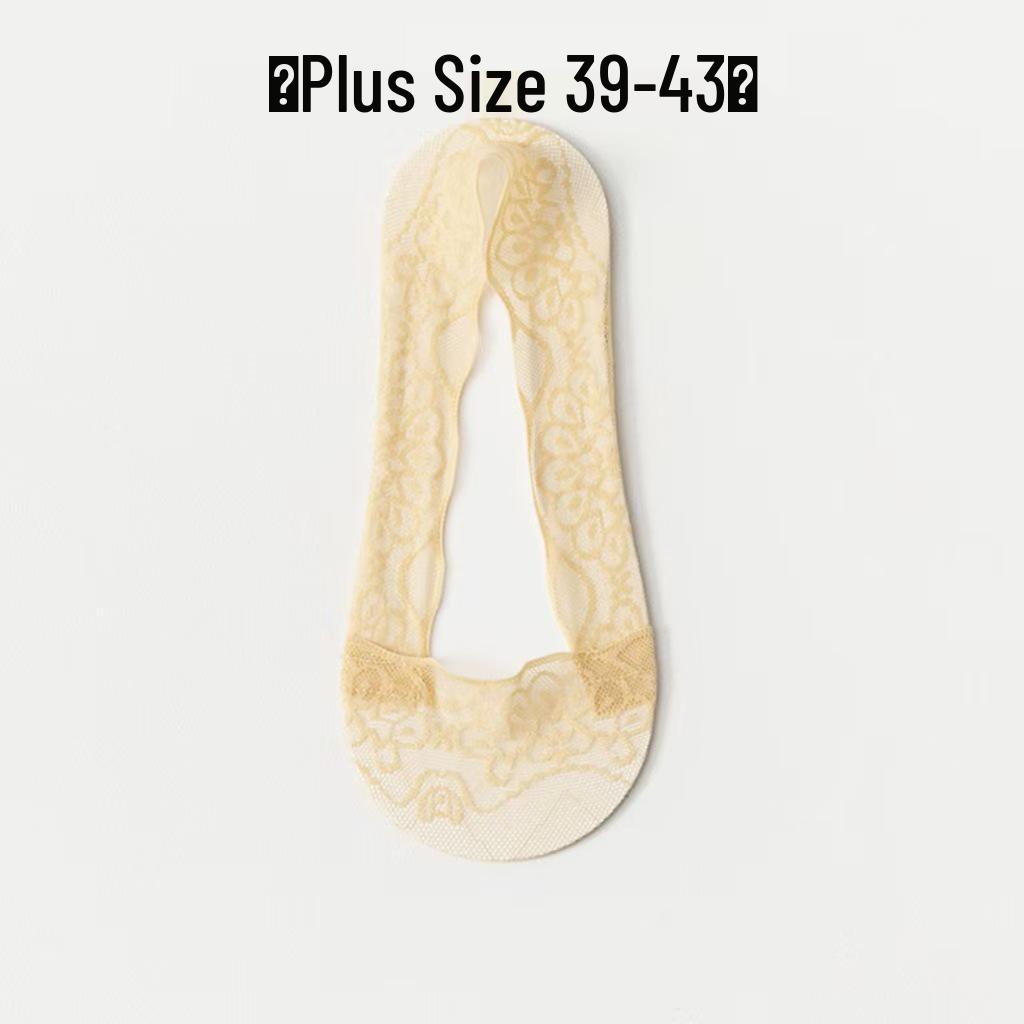 Women s Plus Size Lace-Trimmed Invisible Boat Socks - Breathable, Cotton Anti-Slip, Low-Cut. Simple Pack