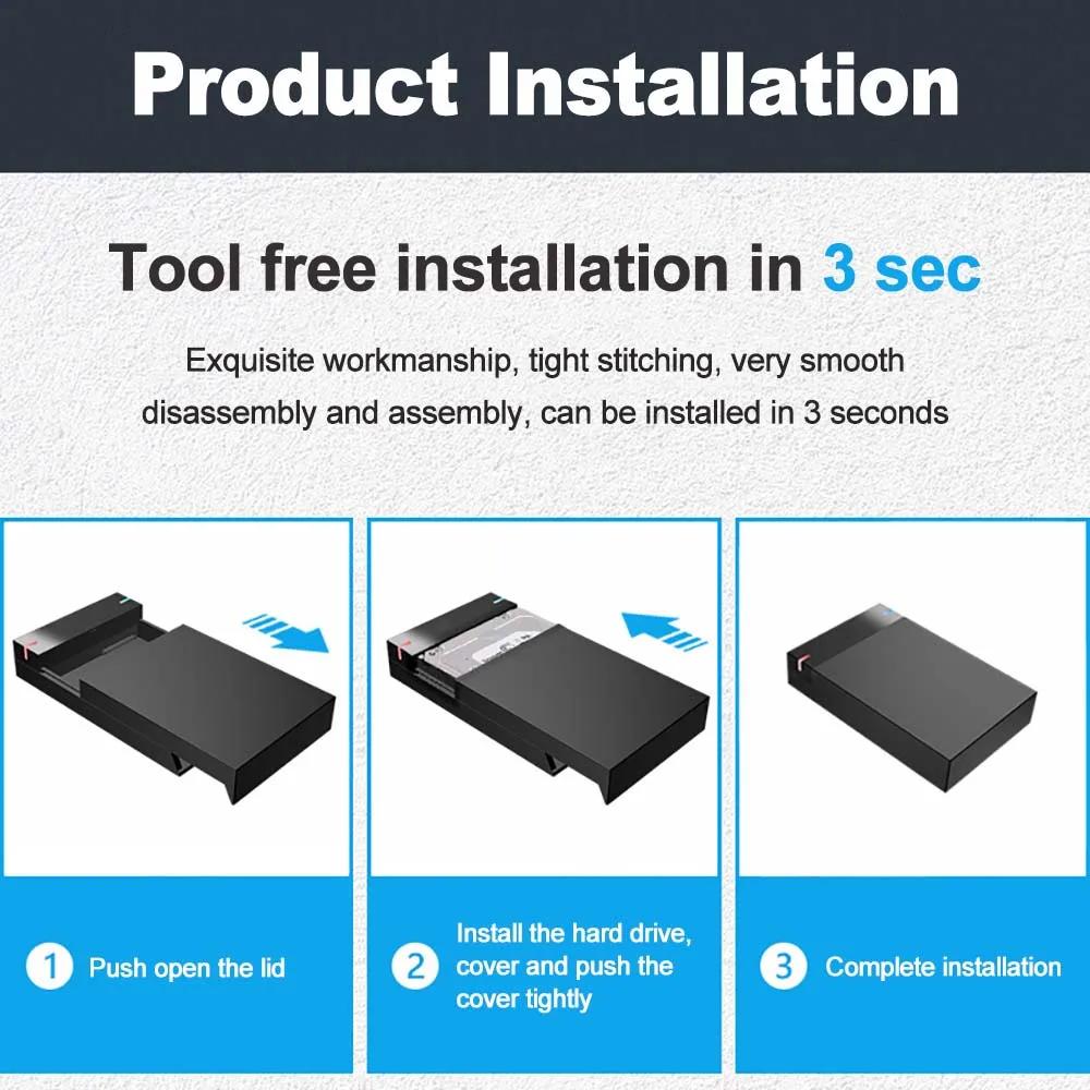 2.5/3.5 Inch HDD Case 5Gbps USB 3.0 Hard Drive Enclosure SATA To USB 3.0 External Hard Drive Adapter 10TB HDD Box for PC Laptop