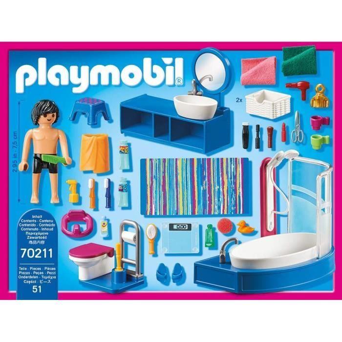 PLAYMOBIL 70211 Salle de bain avec baignoire, Dollhouse La Maison Traditionnelle, 51 pièces, Dès 4 ans