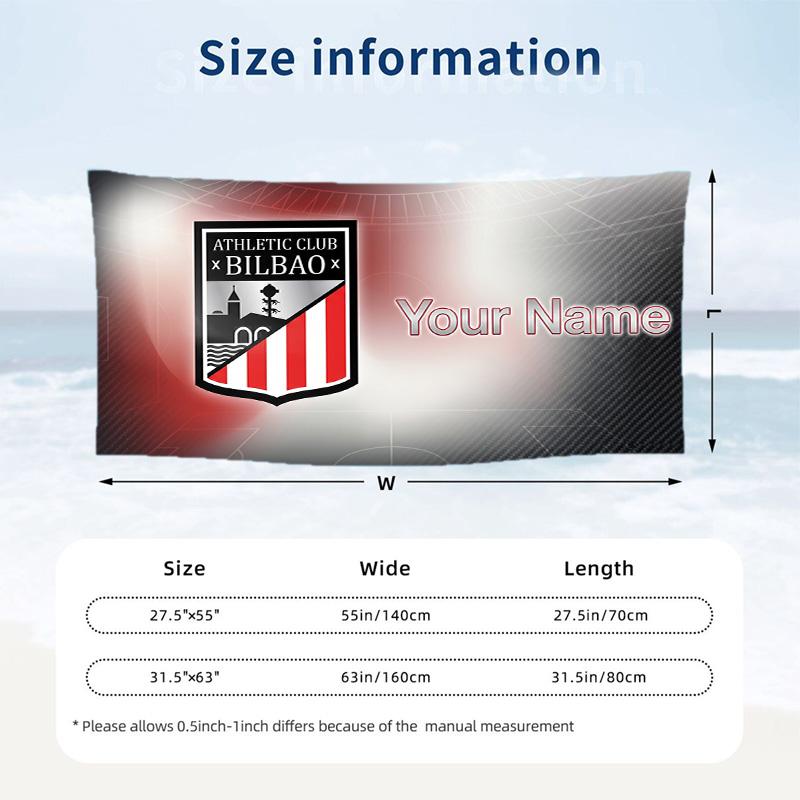 Custom Text Beach Towel, Soft Absorbent Swimming Multi-use TowelAthletic Bilbao FC