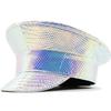 Summer Hat PU Leather Laser Hats Waterproof Sunscreen Leather Beret UV Protection Flat Caps Party Hat Cosplay Show
