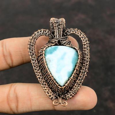 Larimar Pendant Copper Wire Wrapped Pendant Gemstone Pendant Copper Wire Wrap Jewelry Handmade Pendant Natural Larimar Jewelry Gift For Him