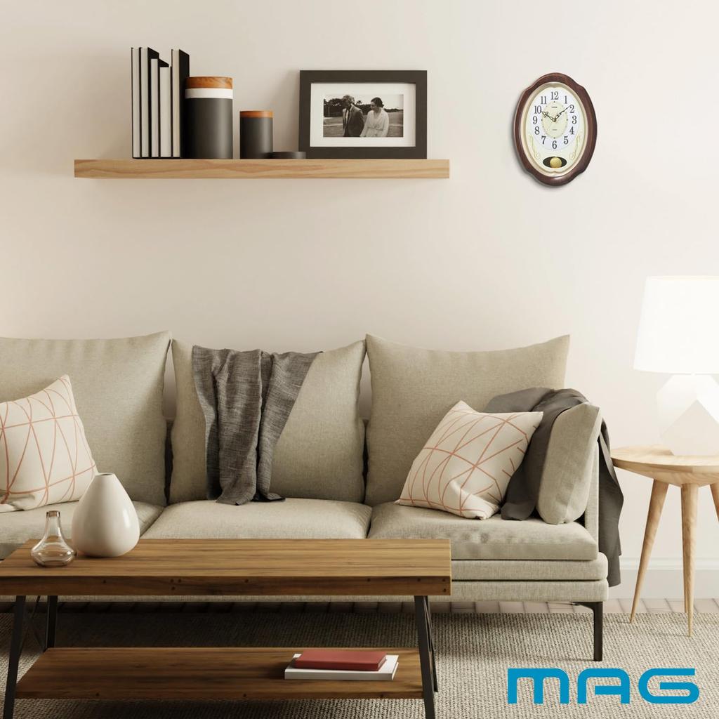 MAG Wall Clock Pendulum Radio Clock Home Concert Melody Time Signal Brown W-788BR-Z