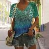 Women's Summer Tee New 3D Digital Printed V-neck T-shirts Streetwear Tops