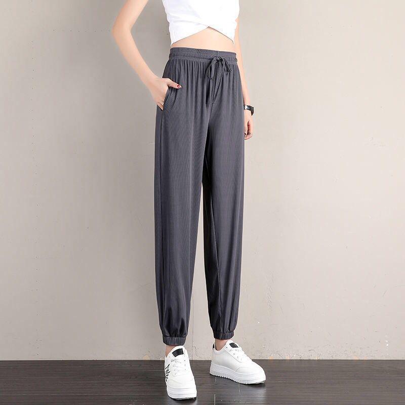 

Women s Plus Size Summer Ice Silk Casual Harem Pants - Slimming, Loose Sports Style for Girls & Students 2XL 115-135 kg