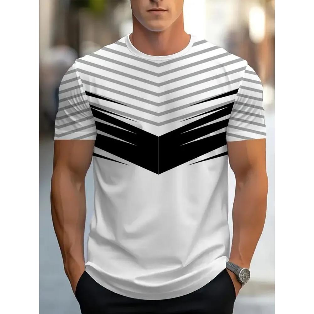 Casual Loose T-Shirt Men's Striped Printed Short Sleeve Fashion Top Daily Comfort T-Shirts Men’s
