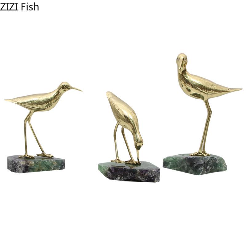 Golden Brass Bird Crafts Marble Base Creative Ornaments Desk Decoration Gold-plated Bird Artwork Statue Room Aesthetic Decor