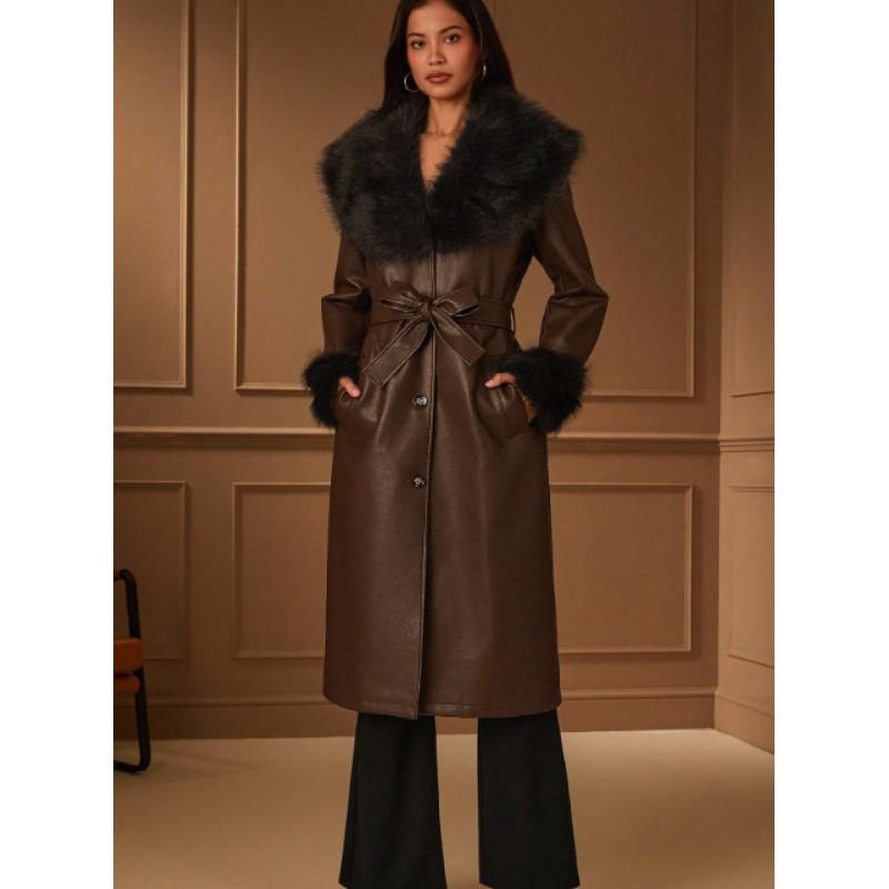 Womens Long Faux Fur Coat Winter