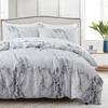 Light Grey Floral Duvet Cover Queen King, Microfiber Flower Plum Blossom Print Bedding Set Reversible Botanical Comforter Cover